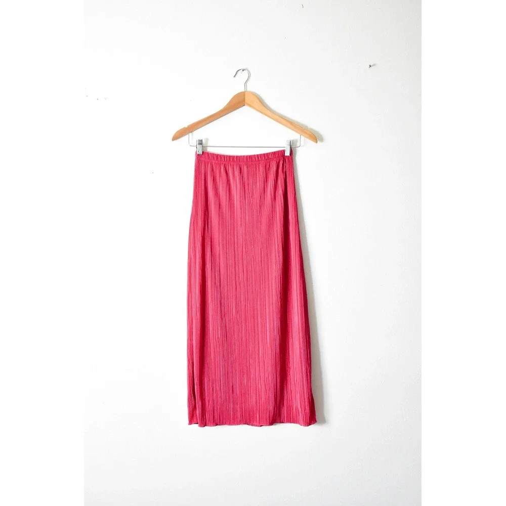 Slinky Brand Midi Skirt Women‎ S Hot Pink Vintage Pleated Elastic Waist 90s y2k